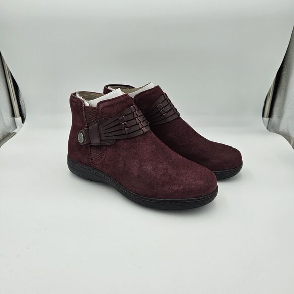Earth Women's Flat Boot Synal Ankle Suede Dark Wine Casual Zip Booties 7 W - Picture 1 of 7